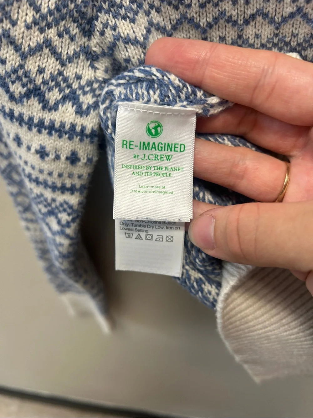 Crewcuts Blue and White Fair Isle 100% Cotton Winter Crewneck Sweater